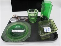 MISC TRAY LOT OF GLASSWARE GREEN DEPRESSION