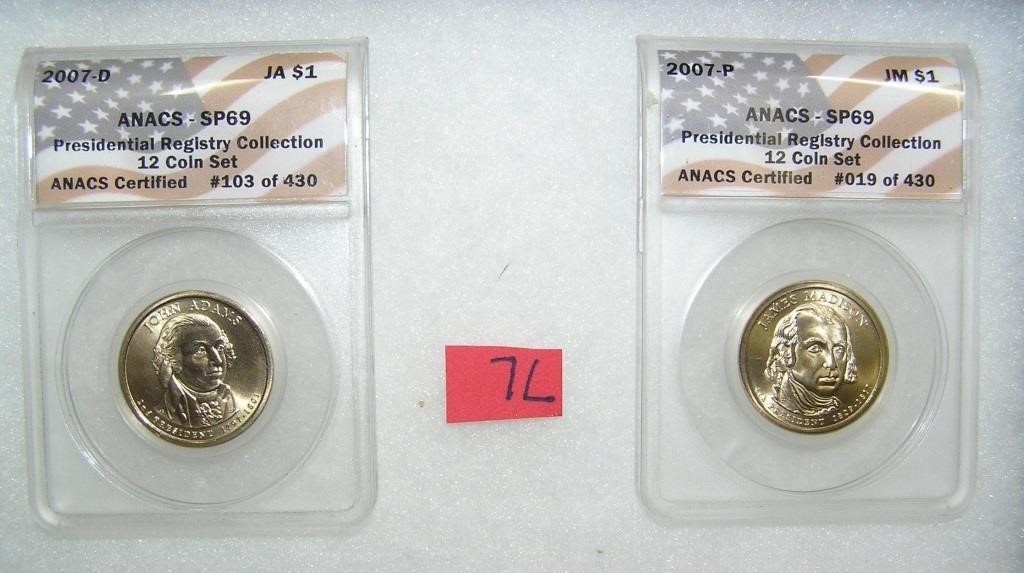 Pair of graded uncirculated Golden Dollar Preseden