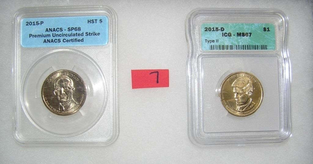 Pair of graded uncirculated Golden Dollar Preseden