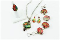 Sterling & Colored Glass 4 pc Set
