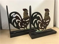 Cast Roosters on wood - Bookends