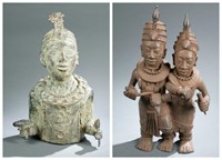 2 Benin style brass figures. 20th century.