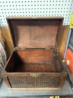 Vintage wooden trunk with woven top and sides