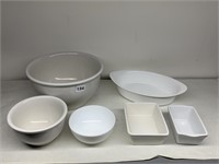SOLID WHITE STONEWARE MIXING BOWLS, BAKING DISHES