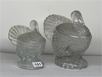 TWO GLASS TURKEY CANDY BOWLS WITH LIDS