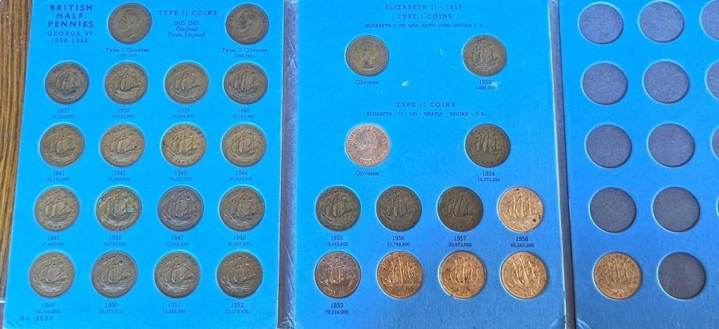 Album of Great Britain Half Pennies coins 1937-.