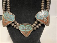 Sterling Inlaid Native Necklace by S.O. 72.5gr TW