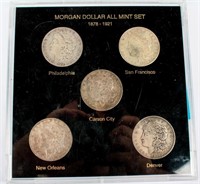 Coin 5 Morgan Silver Dollars P, D, S, CC & O