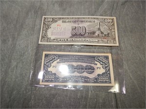 500 & 1000 Peso Japanese Occupation Currency RARE!