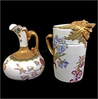 (2pc) Royal Worcester Floral Porcelain Pitcher