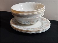 8pc Milk Glass Salad Plates & Bowls Arcopal