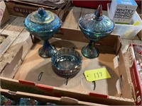 Blue carnival glass candy dish lot