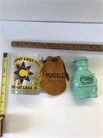 Conneaut Lake Park Glass, Bank, & Marbles - 3 item