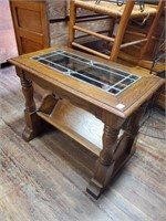 Leaded Glass Top Wooden Bookcase Bottom End Stand