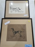 2 FRAMED BIRD DOG POINTER ETCHINGS