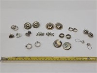 12 Pairs of Metallic Silver Clip On Vintage Earrin