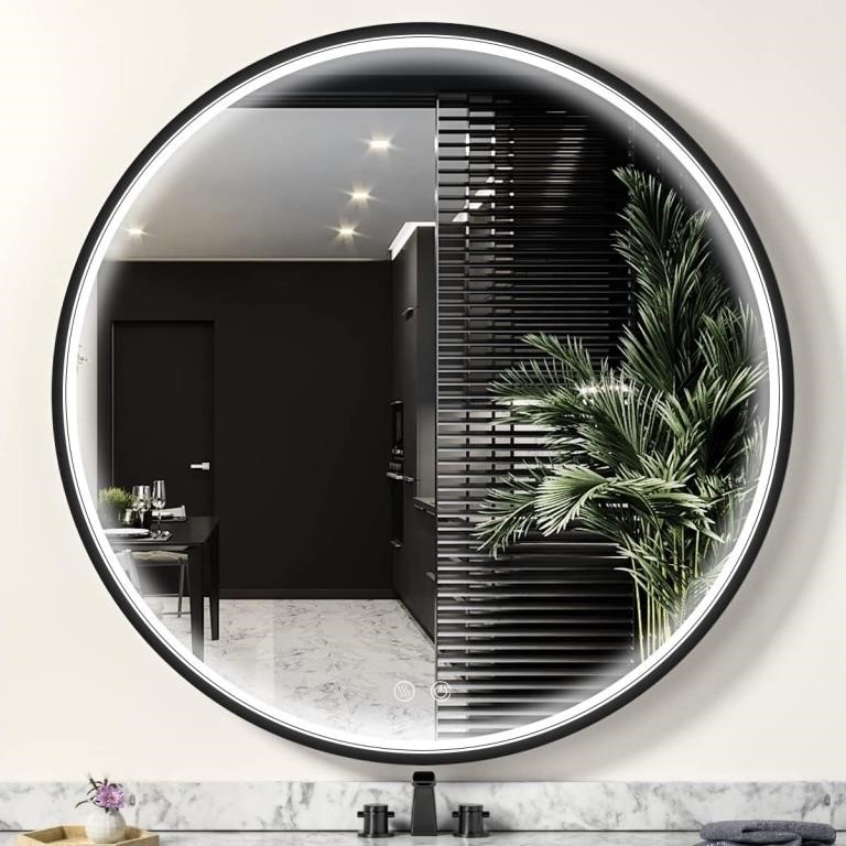 40 Inch LED Black Frame Round Mirror
