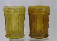 Pair of Greentown Holly Amber tumblers