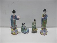 Four Assorted Ceramic Asian Statues Tallest 9.5"