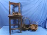 Child's Wooden Chair & Baskets