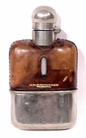 Pewter flask - Bailey Banks & Biddle, leather