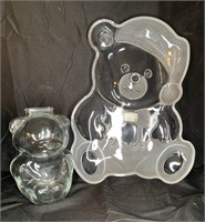 Glass Bear Piggy Bank & Mikasa Serving Plate