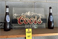 Coors Beer Sign Led & 2 Coors Bottles