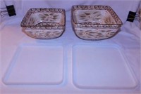 2 Temp-Tations Old World brown square bowls with