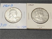 Two 1960 Franklin Half Dollars