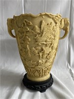 Vintage Chinese carved resin vase with elephant