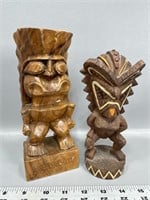 Vintage hand carved tiki man and composite tiki