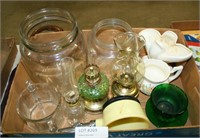 FLAT BOX OF VTG. HOUSEHOLD GLASSWARE & CERAMICS