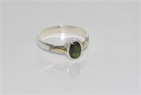 Handmade silver ring with green tourmaline