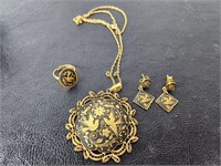 Vintage Spanish Damascene Jewelry Set