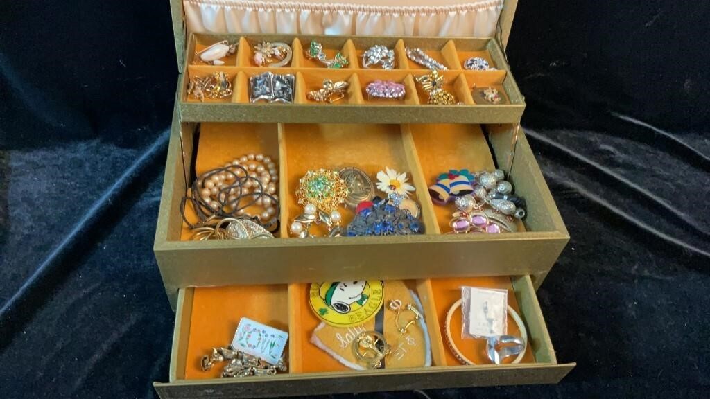 Vintage Jewelry Box with Contents