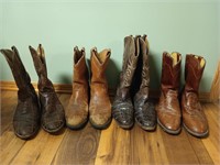 4 pair of well worn cowboy boots size 9D