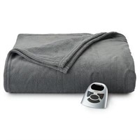 Biddeford Heated Microplush Blanket Grey King $92