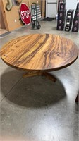REFINISHED WOOD ROUND DINING TABLE W/ PEDESTAL
