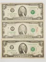 Green Seal $2 Federal Reserve Notes / Bills