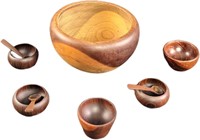 Vintage Mahogany Wood Bowls And Mini Spoons