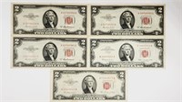 5 Red Seal $2 Bills: Consecutive 1953 & More 1963