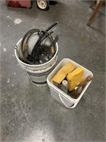 Buckets with assorted items