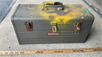 Metal Toolbox , missing one lock, with contents