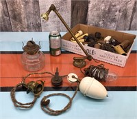 Vtg. lighting parts & oil lamp