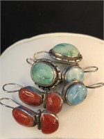 3Pr Sterling S. Earrings-Larimar Coral + Turquoise