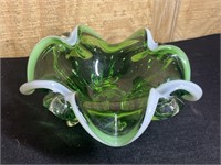 8" Emerald Green Glass Murano Style Dish Bowl
