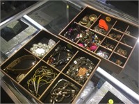 2 TRAY LOTS COSTUME JEWELRY & MORE