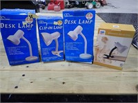 (4) Boxes of Desk Lamps & Clip On Lamps