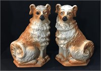 Pair Of Staffordshire Stoneware Decorated Dogs