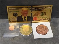 Trump Coin & Artificial Metal $1,000 Bill, Copper